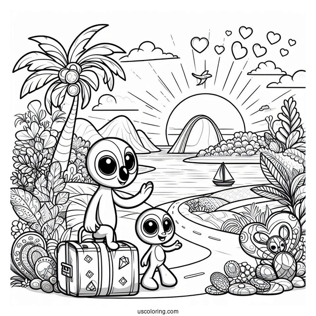 Luiz, Jewel, And Blue With A Suitcase Coloring Page