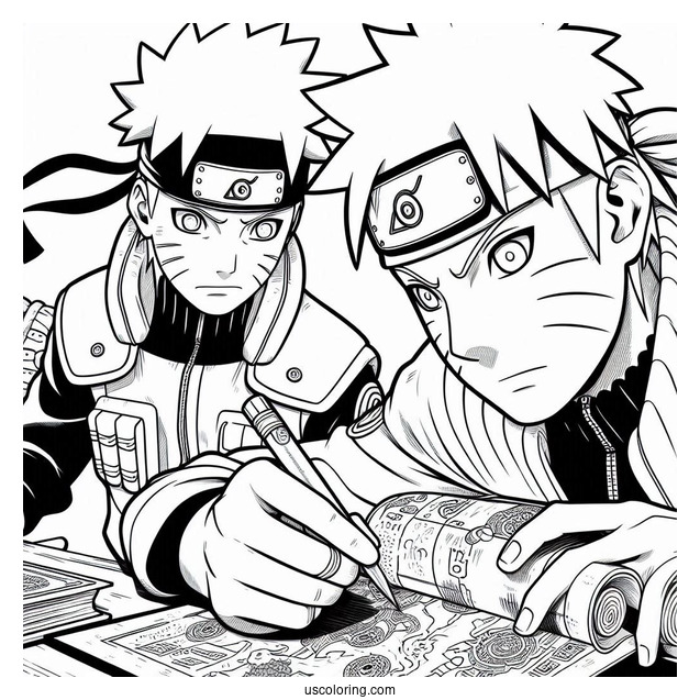 Detailed Naruto Coloring Page Studying Scroll