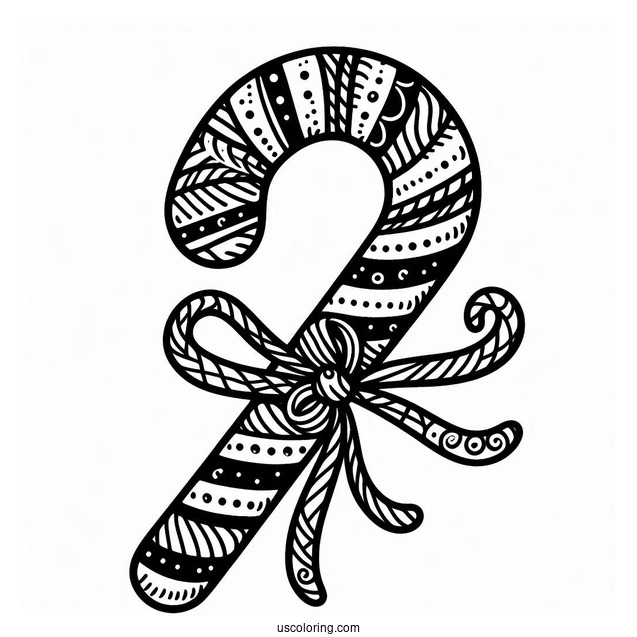 Easy Outline Of a Candy Cane To Color