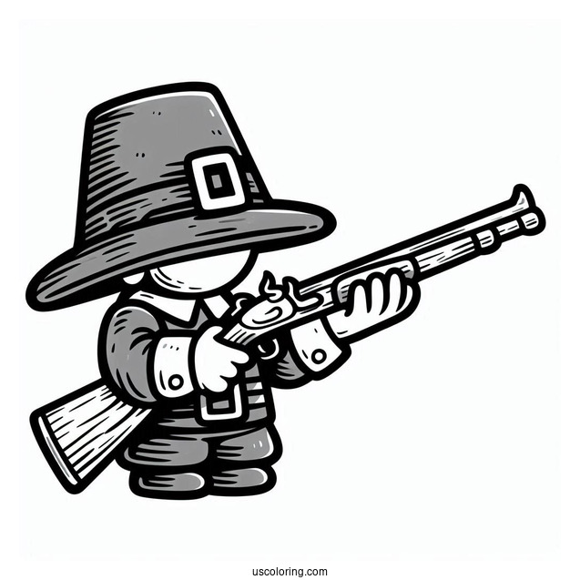 Simple Pilgrim Coloring Page With A Musket For Kids