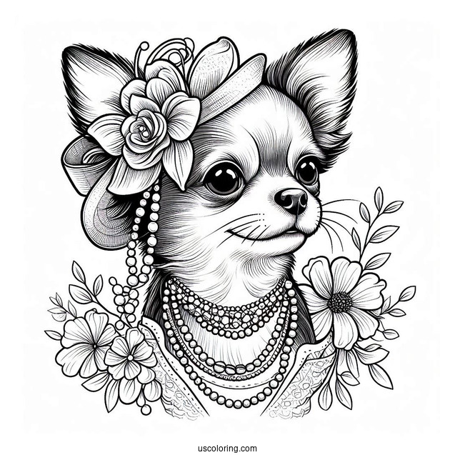 Chihuahua Coloring Page Wearing Accessories