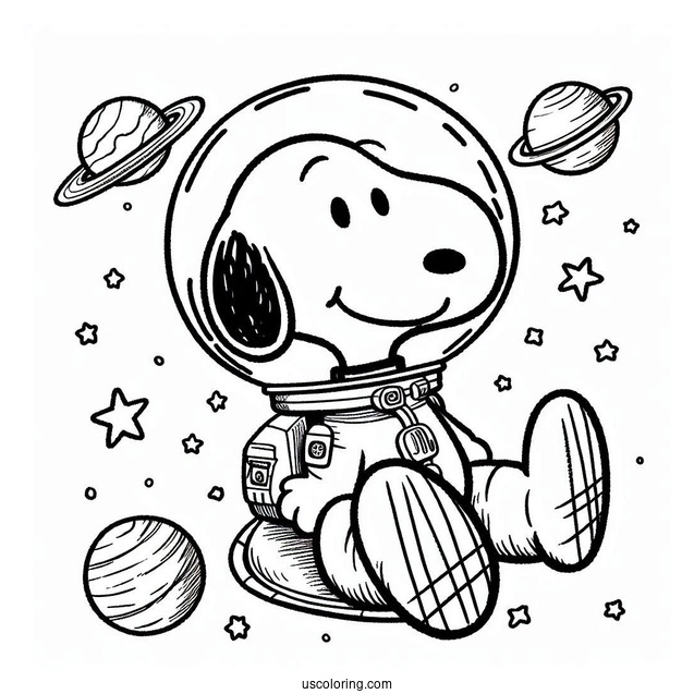 Snoopy In Space Coloring Sheet