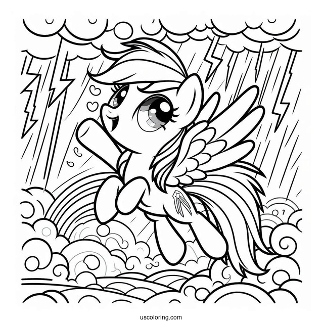 Rainbow Dash Coloring Page In A Thunderstorm For Kids