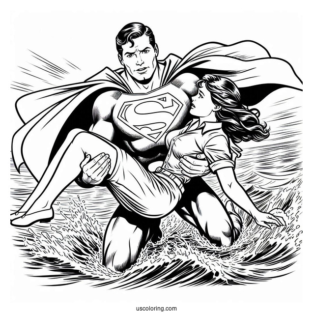 Superman Rescuing Lois Lane Coloring Picture