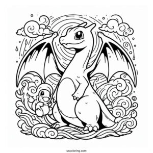 Charizard Standing Behind Charmander