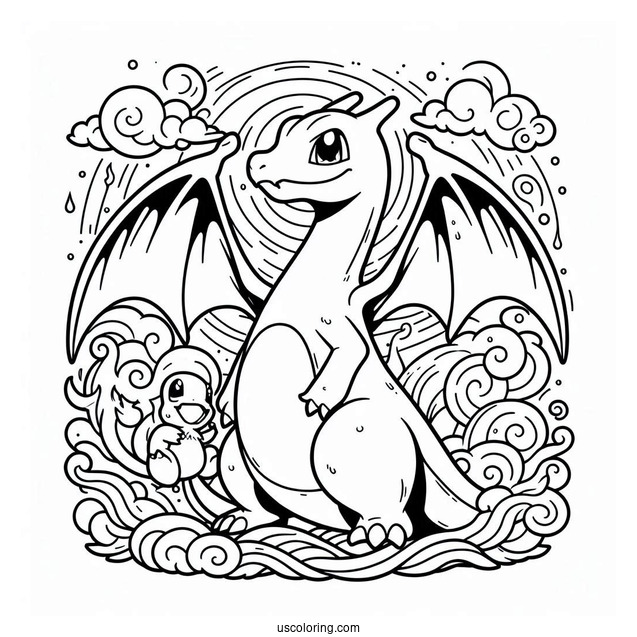 Charizard Standing Behind Charmander