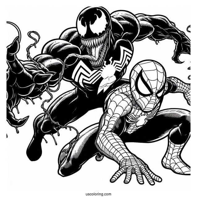 Venom And Carnage Coloring Page Chasing Spider Man