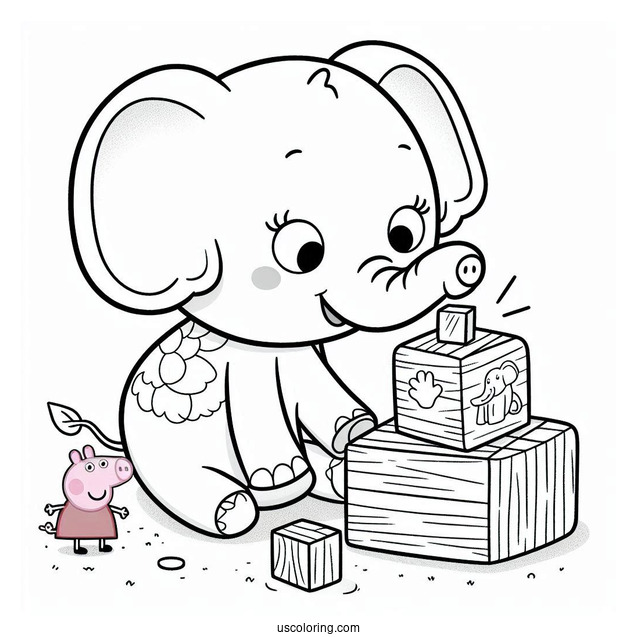 Emily The Elephant Playing With Wood Blocks