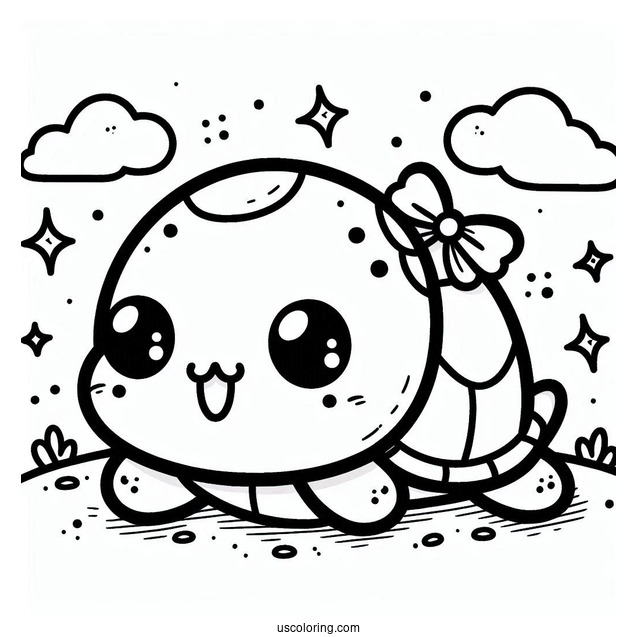 Cute Kawaii Turtle Coloring Page For Preschoolers