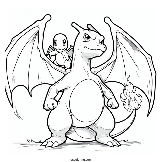 Charizard Standing Behind Charmander