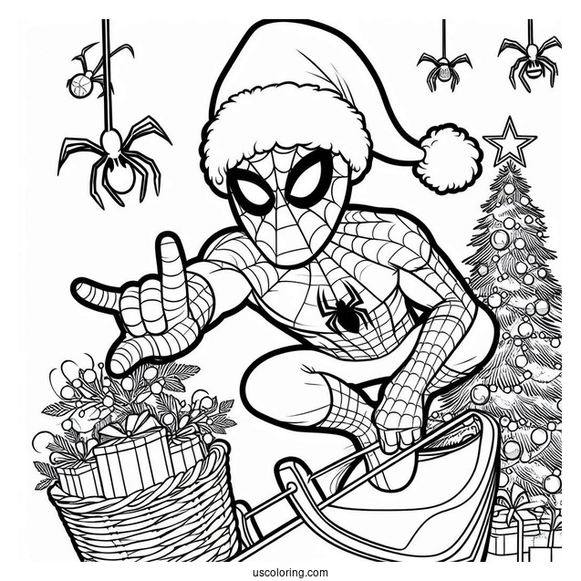 Christmas Themed Spider-Man Coloring
