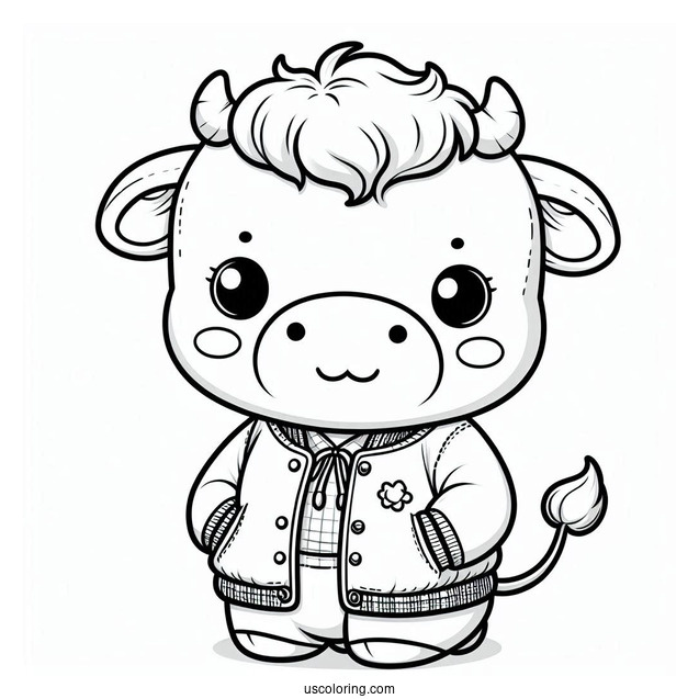 Cute Baby Cow Wearing A Jacket Coloring Pictute