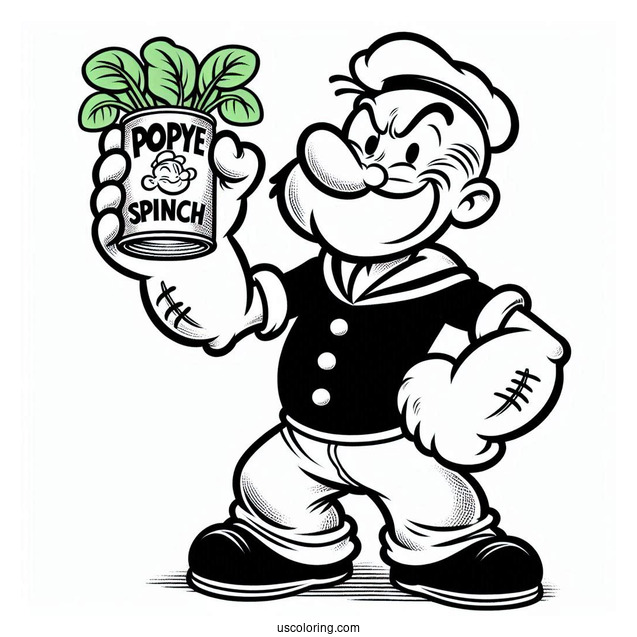 Popeye Coloring Page Holding Up Can Of Spinach