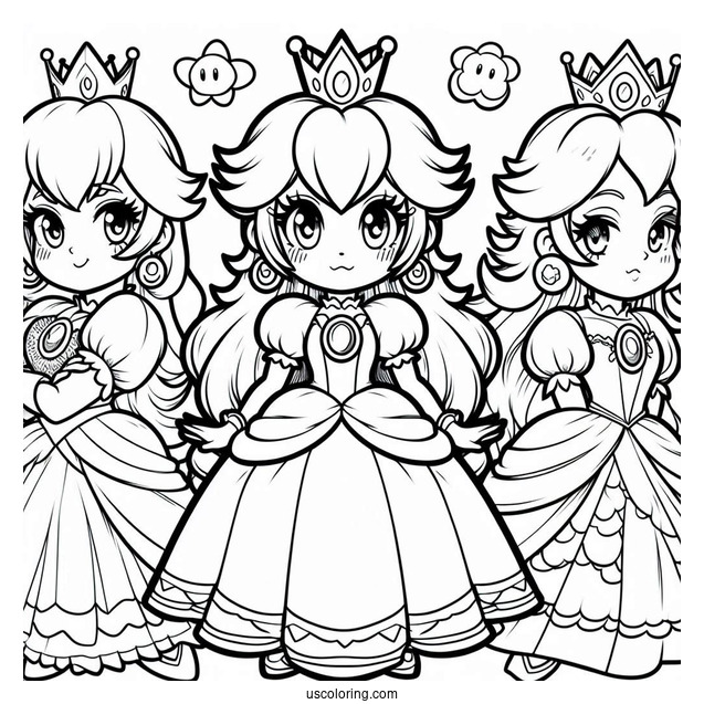 Easy Princess Peach, Rosalina, And Princess Daisy Coloring Page For Kids