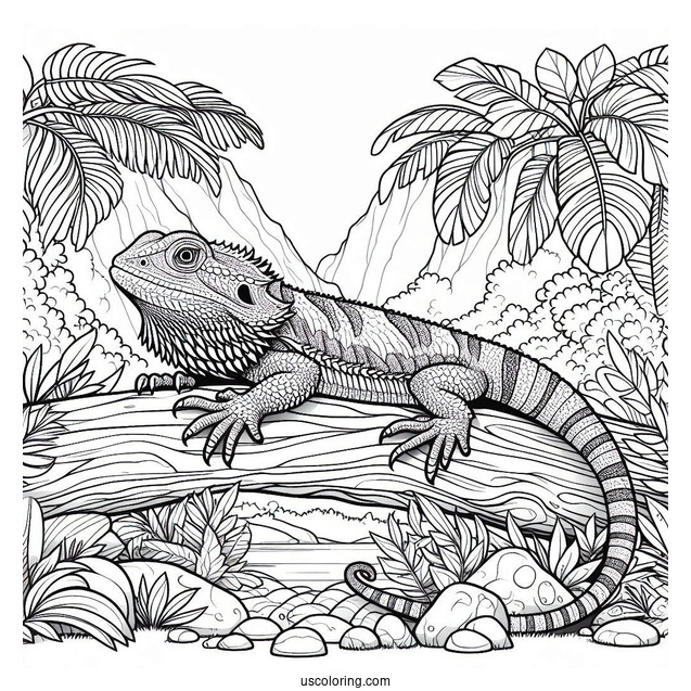 Lizard Coloring Page of Bearded Dragon Lizard In Jungle
