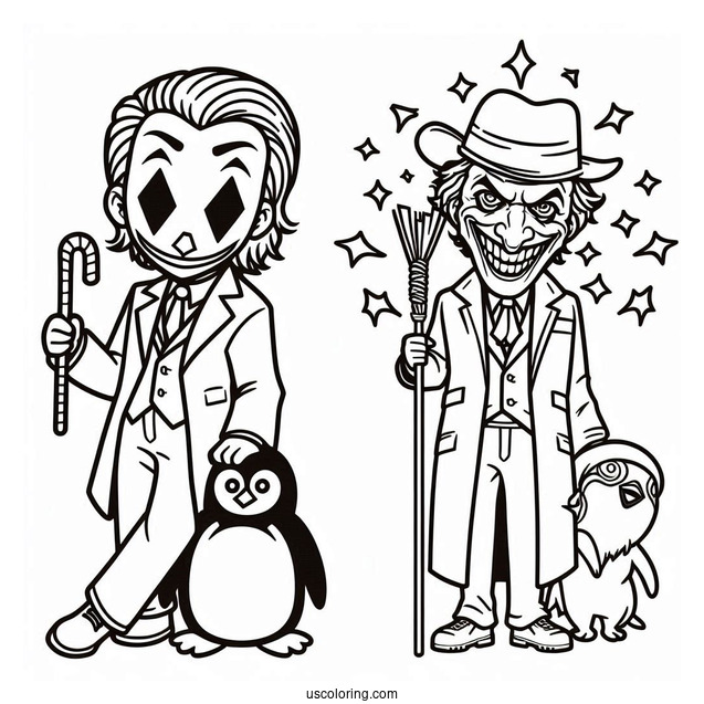Joker Coloring Page With Penguin And Riddler