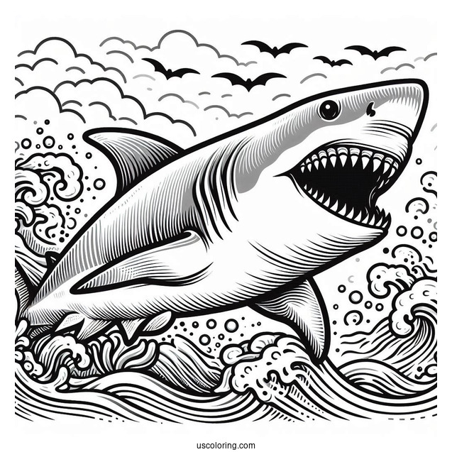 Great White Shark Coloring Page With Mouth Open