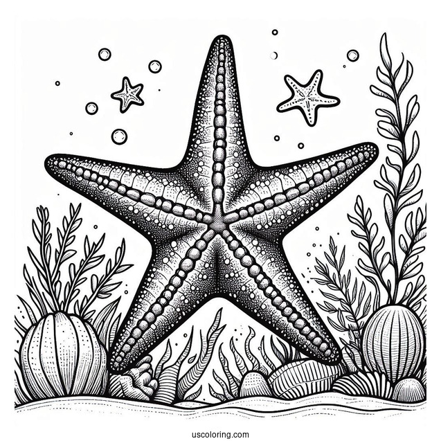 Large Starfish Coloring Page In Coral Reef For Kids