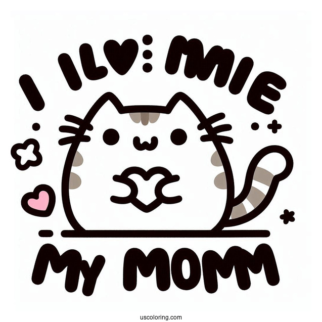 I Love My Mom Pusheen Coloring Page