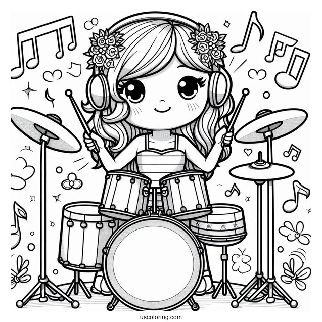 Music Coloring Page Of Cartoon Female Drummer