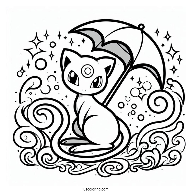 Detailed Mysterious Tail Mew Coloring Page Pokemon Card