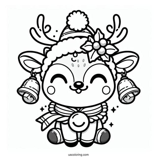 Rudolph Coloring Page With Bells Over His Head
