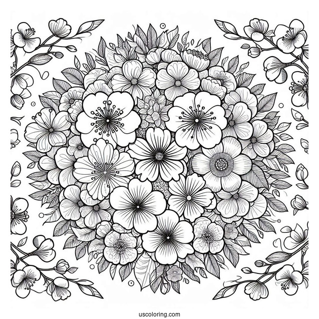 Mandala Circle Full Of Blossoming Spring Flowers
