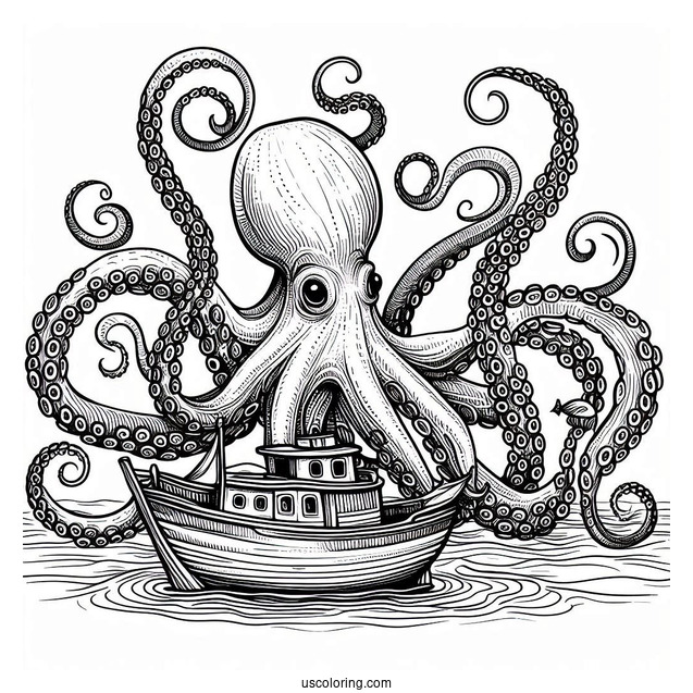 Gian Octopus Coloring Page Peering At Boat