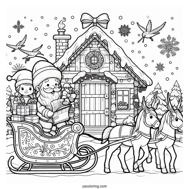 Santa s Elves Working In The North Pole Coloring Page