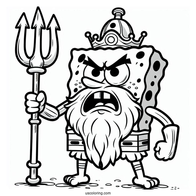SpongeBob Coloring Page Of Angry King Neptune Holding Trident