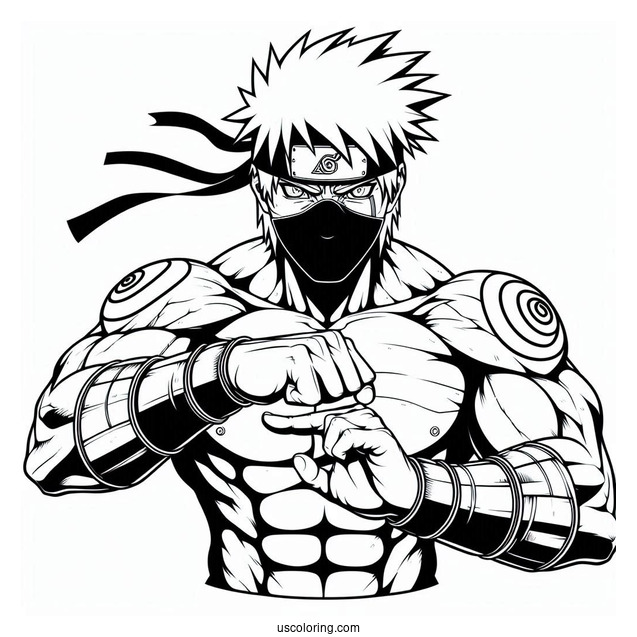 Muscular Kakashi Coloring Page Using Chidori And Sharingan