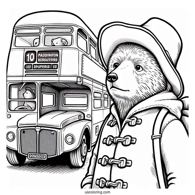 Paddington Coloring Page Bear Staring At A Double Decker In London
