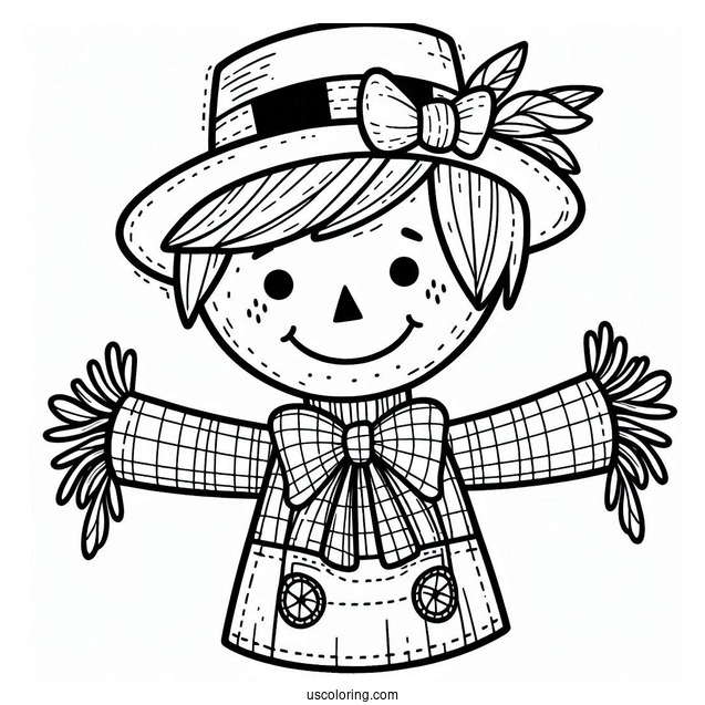 Simple Scarecrow Coloring Page With A Bowtie For Kids