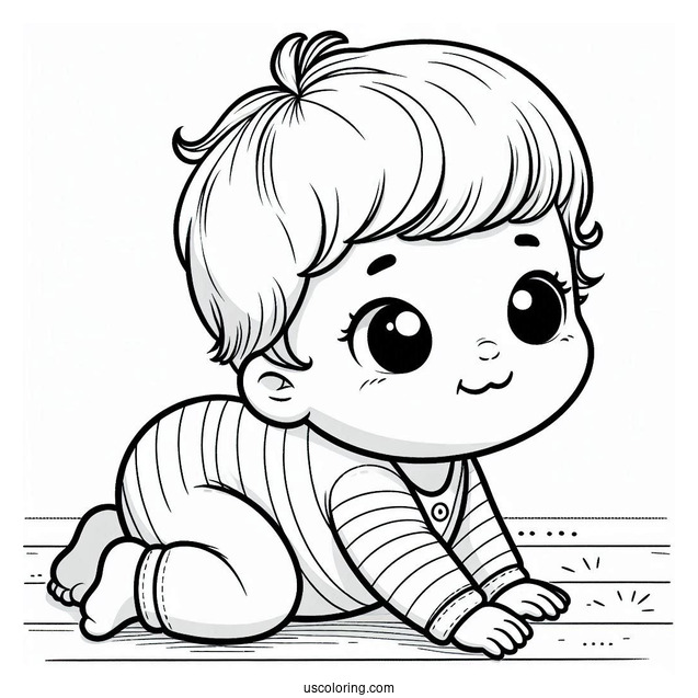 Baby Coloring Page Crawling On The Floor For Kids