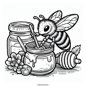 Detailed Bee Coloring Page Making Honey