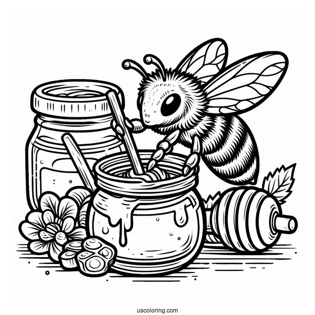Detailed Bee Coloring Page Making Honey