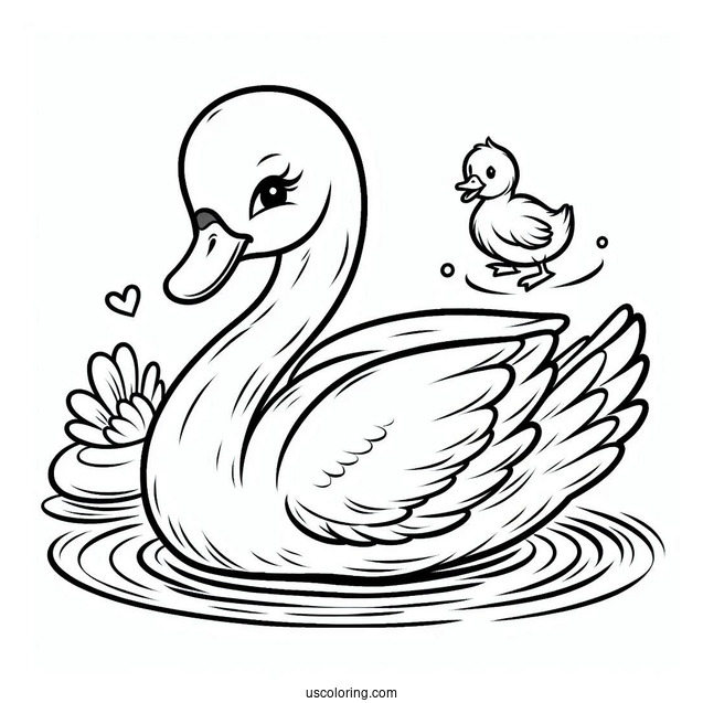Swan Coloring Page Swimming Away From Ugly Duckling