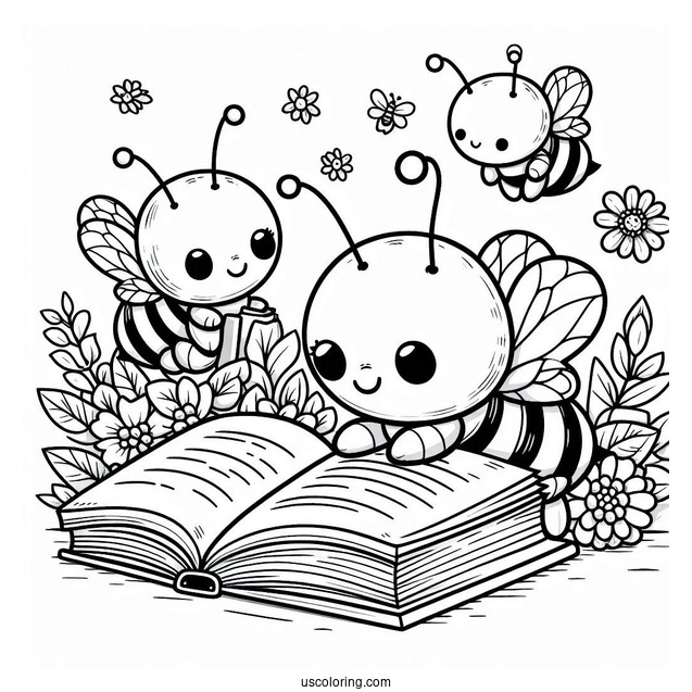 Busy Bee Coloring Page Reading A Book