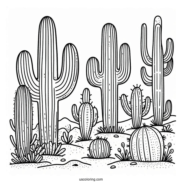 Simple Outline Of a Saguaro Cactus To Color