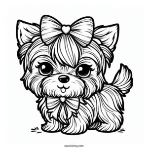 Kawaii Yorkshire Terrier With Ribbon To Color