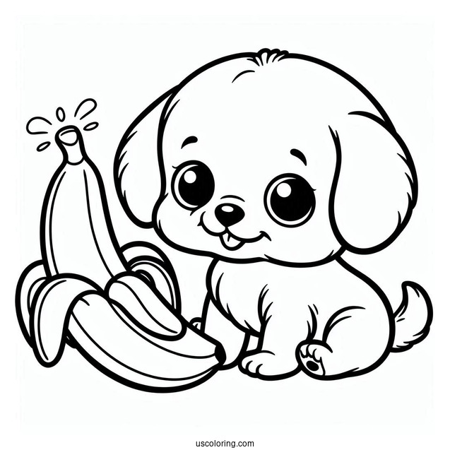 Easy Outline Of Puppy On Banana To Color