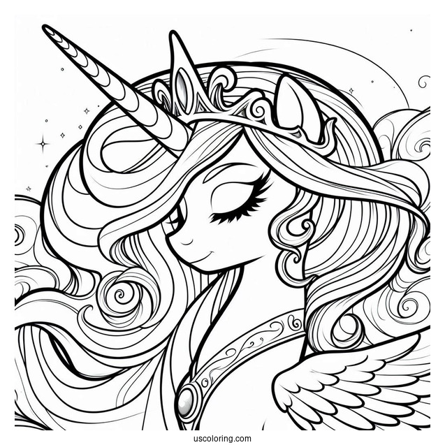 Princess Celestia Coloring Page Close Up With Detailed Main