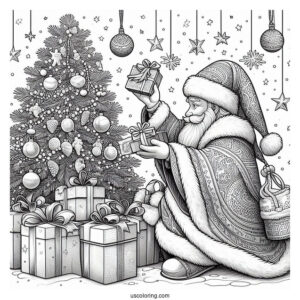 Saint Nicholas Putting Gifts Under Christmas Tree