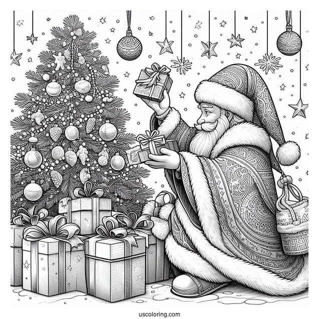Saint Nicholas Putting Gifts Under Christmas Tree