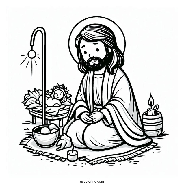 Nativity Coloring Page of Jesus For Preschoolers
