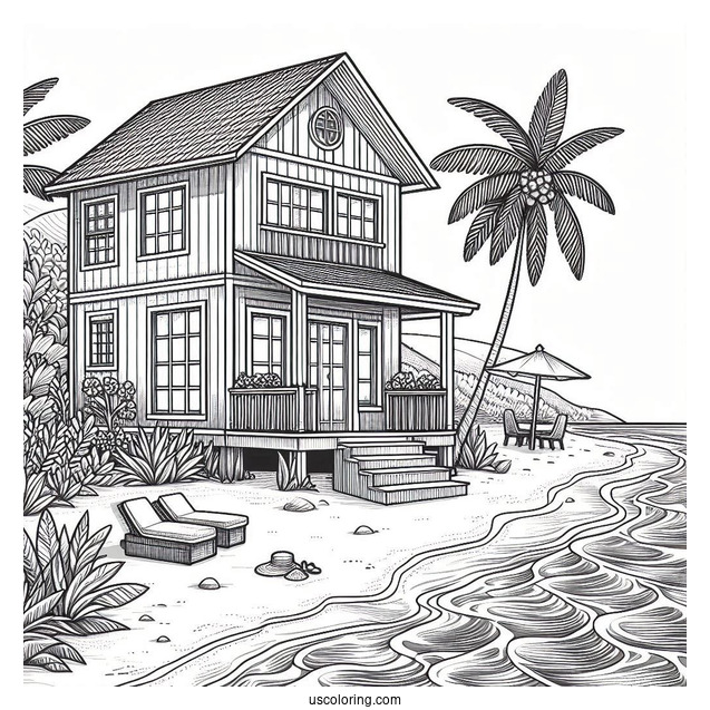 Beach Coloring Page House By The Shore