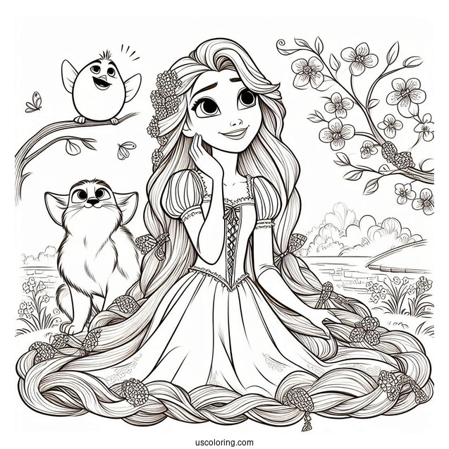 Princess Coloring Page Of Rapunzel With Pascal And Maximus Tangled