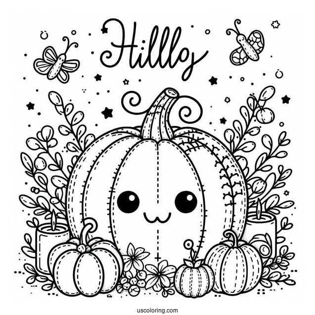 Pumpkin Coloring Page Stitch With Halloween Greeting