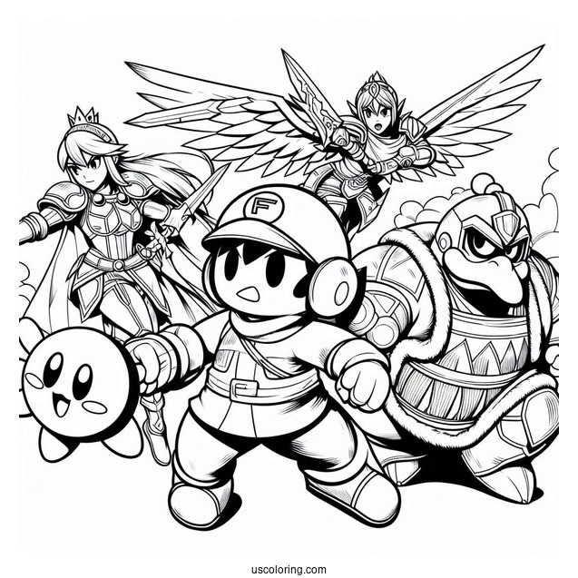 Super Smash Bros Coloring Page Of Captain Falcon, Lucina, Villager, Richter, King Dedede