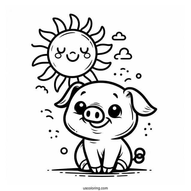 Cute Smiling Pig With a Big Sun